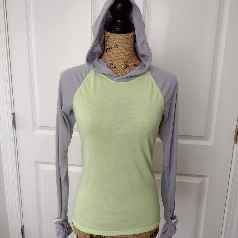 Nike Dri Fit Activewear Yellow Grey Lightweight Running workout Hoodie Shirt XS